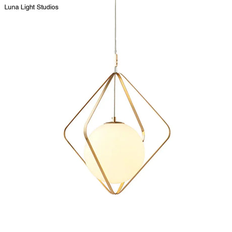 Minimalist Gold Caged Pendant Light - Led Down Lighting For Bedroom (1 Head 10.5’/16’ W)