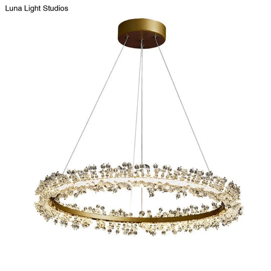 Minimalist Gold Chandelier Led Pendant Light For Bedroom - K9 Crystal Round Suspension Design