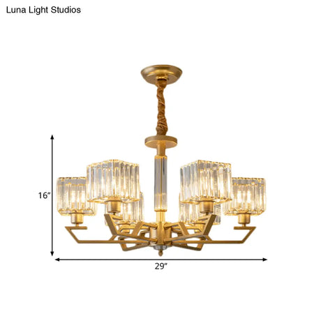 Minimalist Gold Chandelier With Clear Crystal Prisms - 3/6-Light Suspension Fixture