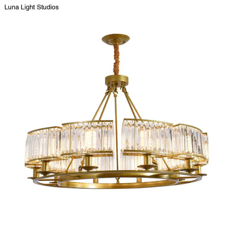 Minimalist Gold Circle Crystal Prism Chandelier For Restaurants