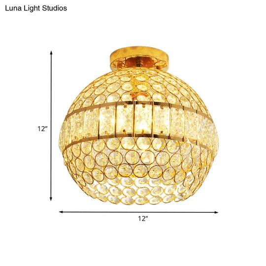 Minimalist Gold Crystal Hemisphere Ceiling Flush Mount For Dining Room - 1 - Light