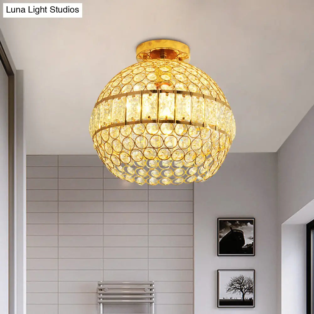 Minimalist Gold Crystal Hemisphere Ceiling Flush Mount For Dining Room - 1-Light