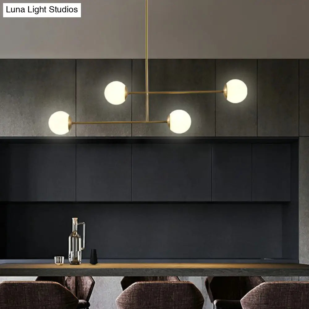 Minimalist Gold Finish Pendant Light With Opal Glass Shade 4-Bulb Metallic Island Lamp / 39