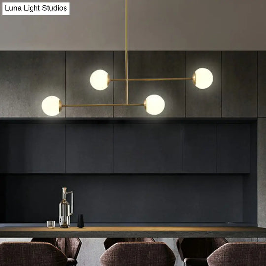 Minimalist Gold Finish Pendant Light With Opal Glass Shade 4-Bulb Metallic Island Lamp / 39