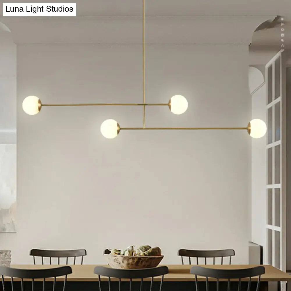 Minimalist Gold Finish Pendant Light With Opal Glass Shade 4-Bulb Metallic Island Lamp / 59