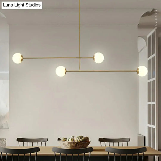 Minimalist Gold Finish Pendant Light With Opal Glass Shade 4-Bulb Metallic Island Lamp / 59