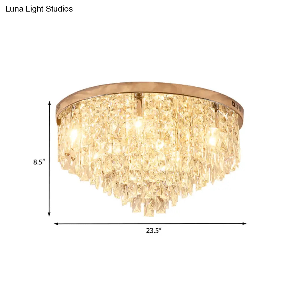Minimalist Gold Flush Mount Crystal Ceiling Lamp - 12 Heads Clear Layered Design For Living Room