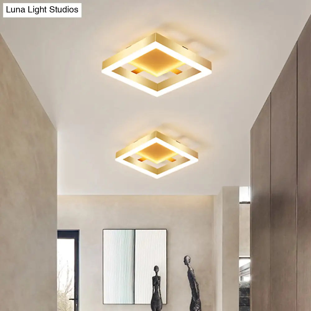 Minimalist Gold Flush Mount Led Ceiling Light With Aluminum Frame - Ideal For Corridor