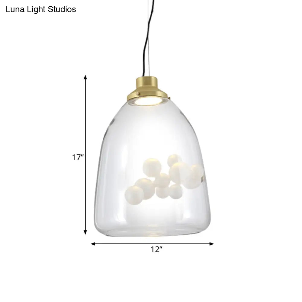 Minimalist Gold Hanging Light With Clear Glass Cone/Globe Pendant - Creative 1 Bulb Design Inner