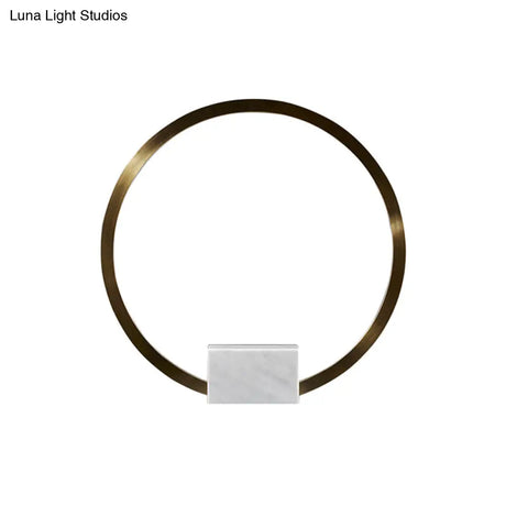 Minimalist Gold Hoop Led Table Lamp With Marble Block Pedestal