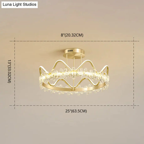 Minimalist Gold Led Ceiling Light With Crystal Flower Design For Bedroom