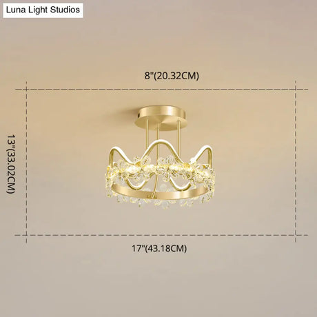 Minimalist Gold Led Ceiling Light With Crystal Flower Design For Bedroom