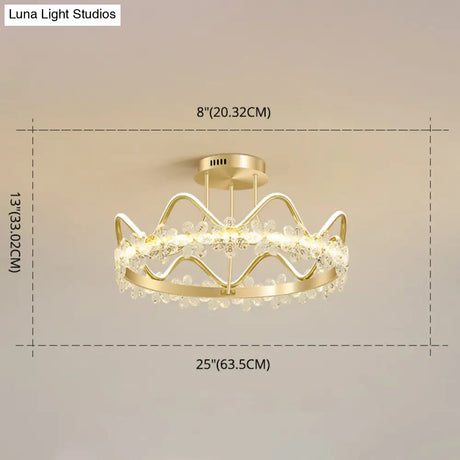 Minimalist Gold Led Ceiling Light With Crystal Flower Design For Bedroom