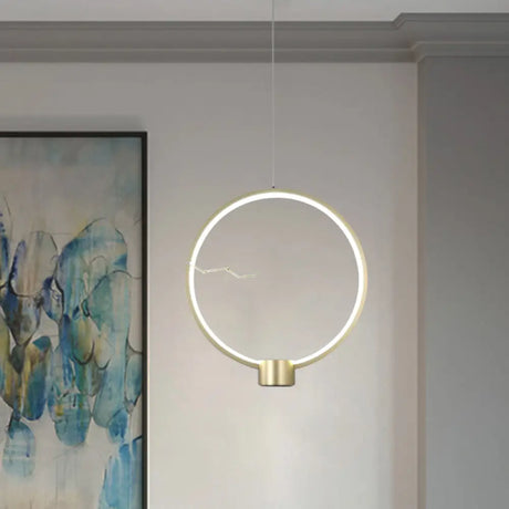 Minimalist Gold Led Ceiling Pendant Light With White/Warm Lighting - Ring Metal Fixture / Warm