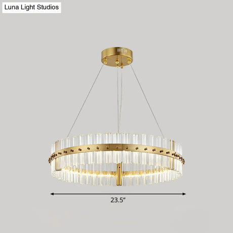 Minimalist Gold Led Crystal Ring Chandelier For Bedroom Lighting
