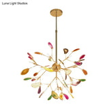 Minimalist Gold Led Pendant Light With Colorful Agate Sputnik Firefly Chandelier