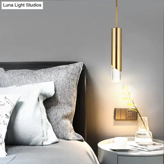 Minimalist Gold Pendant Light Kit - Modern Metal Cylinder Design For Kitchen