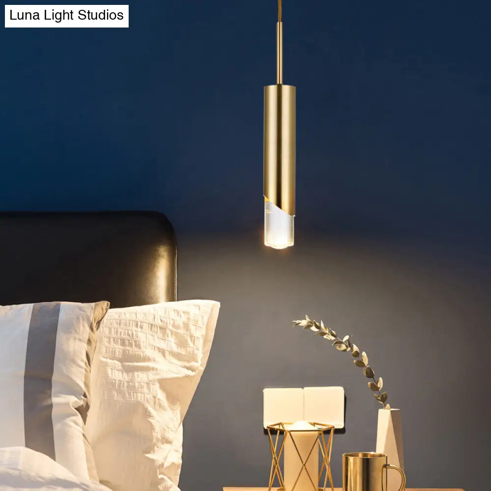 Minimalist Gold Pendant Light Kit - Modern Metal Cylinder Design For Kitchen