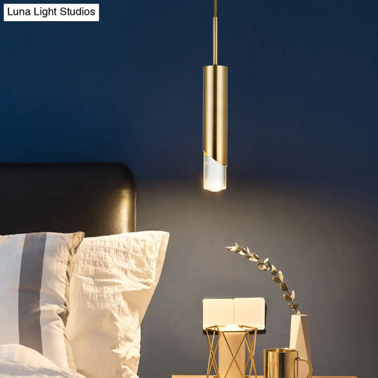 Minimalist Gold Pendant Light Kit - Modern Metal Cylinder Design For Kitchen