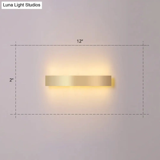 Minimalist Gold Plated Led Wall Sconce For Living Room - Aluminum Bar Shaped Flush Light