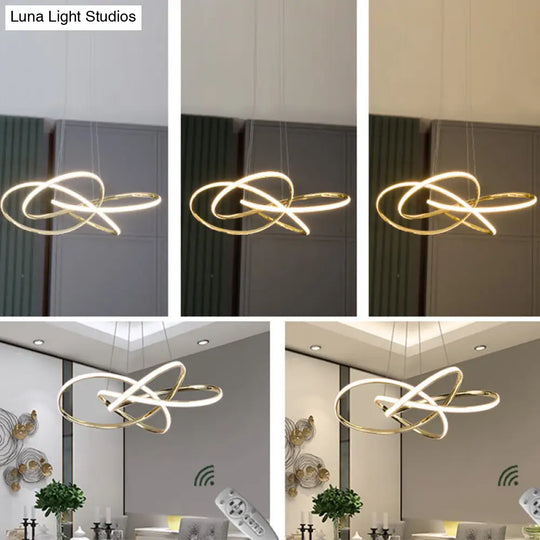 Gold Plated Pendant Chandelier: Minimalistic Metal Led Suspension Light For Restaurants