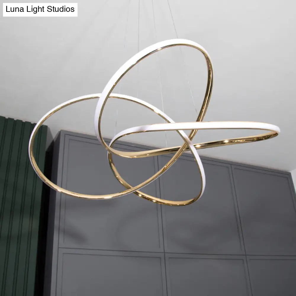 Gold Plated Pendant Chandelier: Minimalistic Metal Led Suspension Light For Restaurants