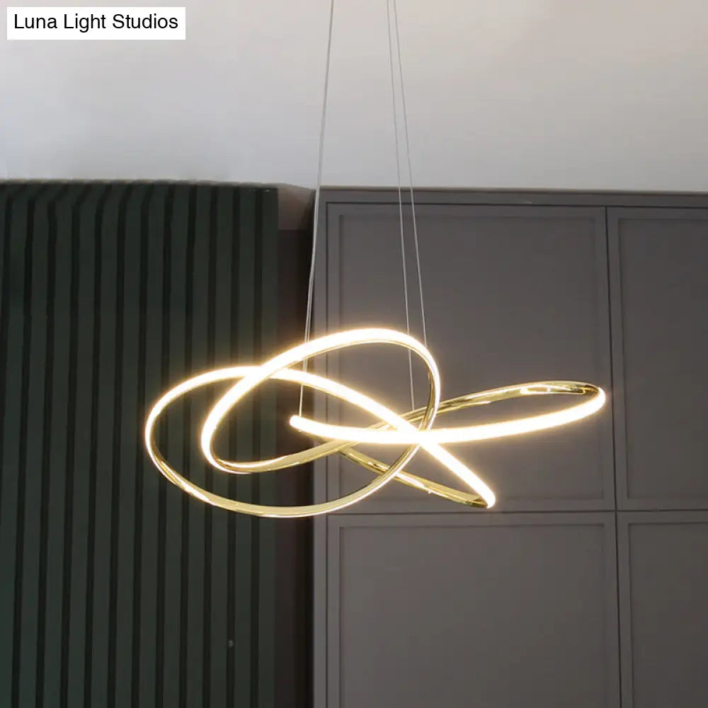 Gold Plated Pendant Chandelier: Minimalistic Metal Led Suspension Light For Restaurants