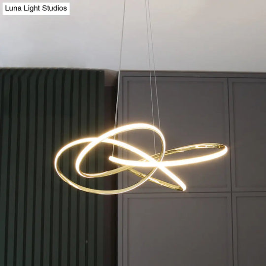 Gold Plated Pendant Chandelier: Minimalistic Metal Led Suspension Light For Restaurants