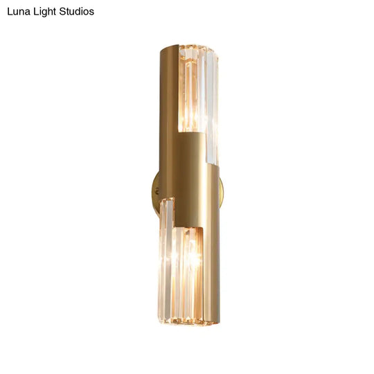 Minimalist Gold Pole Wall Sconce With K9 Crystal And 2 Bulbs For Living Room