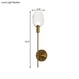 Minimalist Gold Sconce Wall Light With Clear Dimpled Cup And Pencil Arm For Hallway