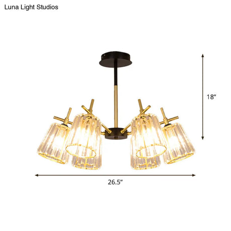 Minimalist Gold Semi - Flush Bedroom Light With Conical Crystal Block Shade
