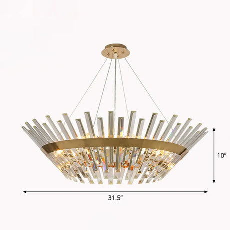 Minimalist Gold Tapered Chandelier Pendant Light With Crystal Prism - Ideal For Living Room