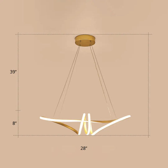 Minimalist Gold Twist Island Pendant Light Fixture With Led Metal Finish - Perfect For Restaurants