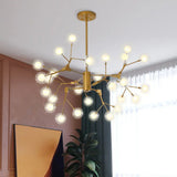 Minimalist Gold Wireframe Chandelier: Branch-Like Metal Pendant Light For Living Room / Bubble