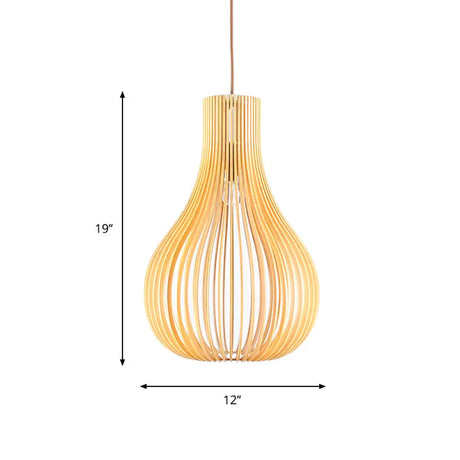Beige Cutout Gourd Pendant Ceiling Lamp With Wood Shade - Minimalist 1-Bulb 12/15 W