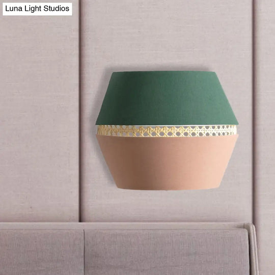 Minimalist Green And Pink Cutout Sconce With Rattan Detail - Wall Mounted Light For Bedroom