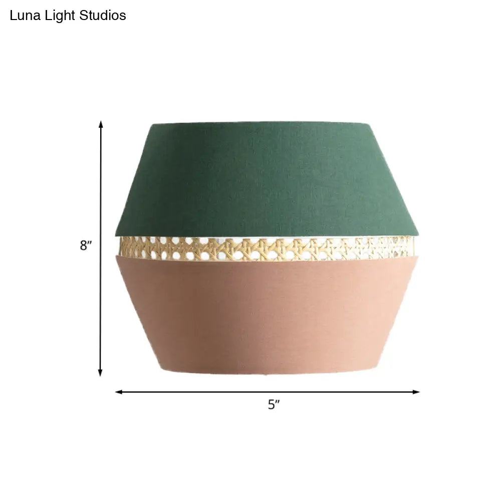 Minimalist Green And Pink Cutout Sconce With Rattan Detail - Wall Mounted Light For Bedroom