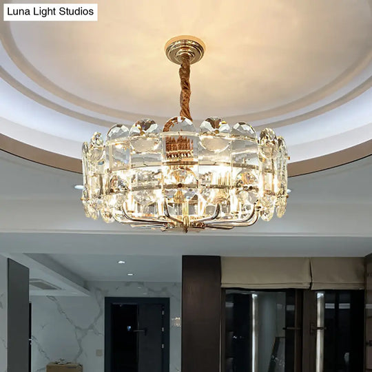 Halo Crystal Pendant Chandelier - 8 Bulbs Minimalist Design Clear Beveled Crystals Ceiling Lighting