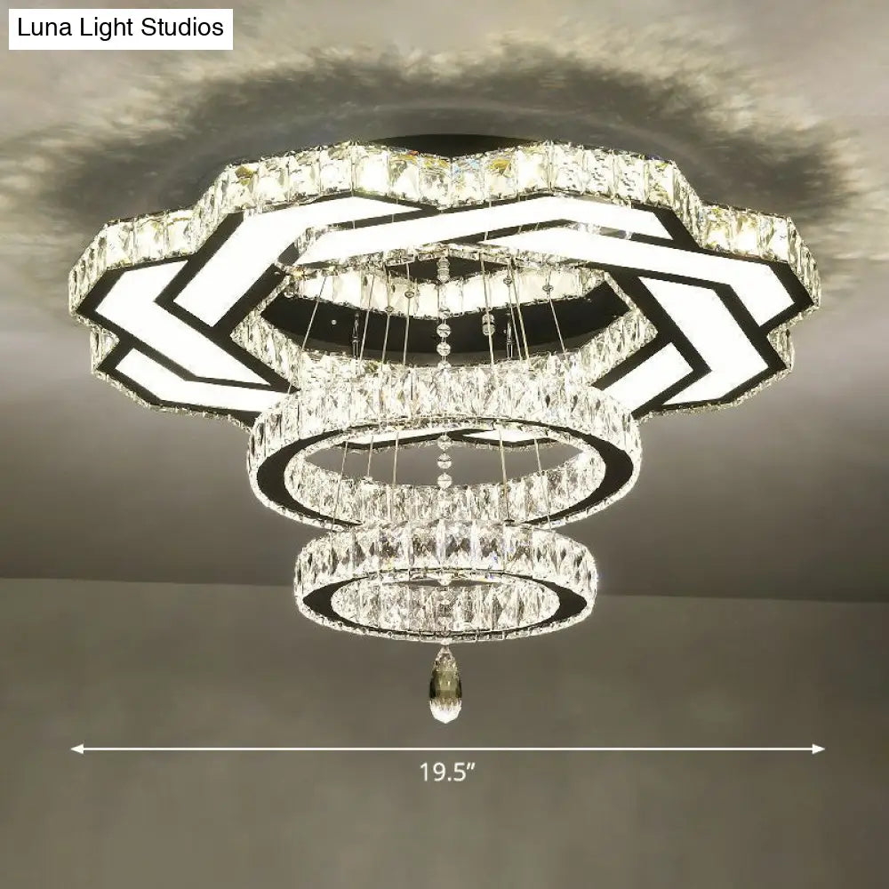 Minimalist Halo Ring Crystal Ceiling Mounted Light For Dining Room Clear / 19.5’ Polygon