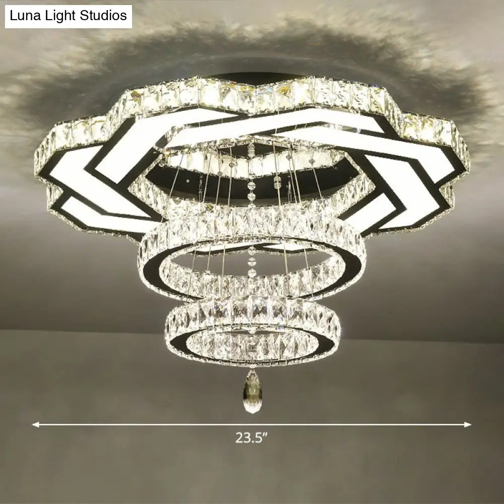 Minimalist Halo Ring Crystal Ceiling Mounted Light For Dining Room Clear / 23.5’ Polygon