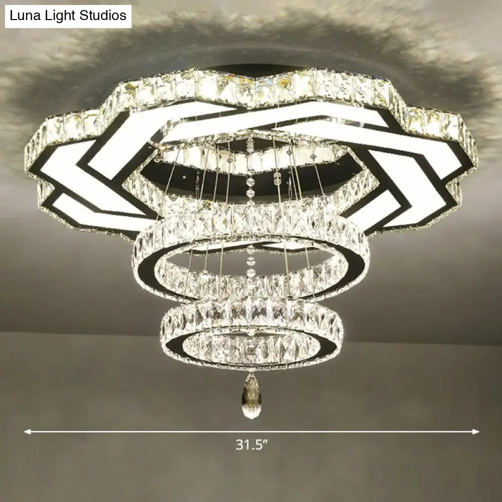 Minimalist Halo Ring Crystal Ceiling Mounted Light For Dining Room Clear / 31.5’ Polygon