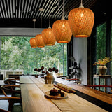 Minimalist Handwoven Rattan Pendant Ceiling Light - Wood Suspension Lighting / E