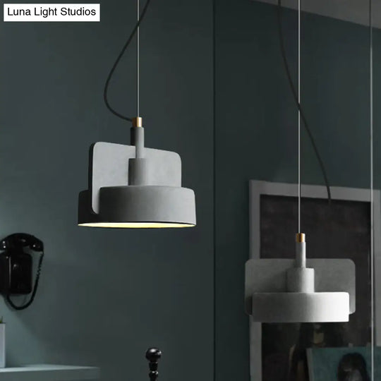 Minimalist Shallow Bowl Hanging Light With 1 Bulb - Red/Grey/Yellow