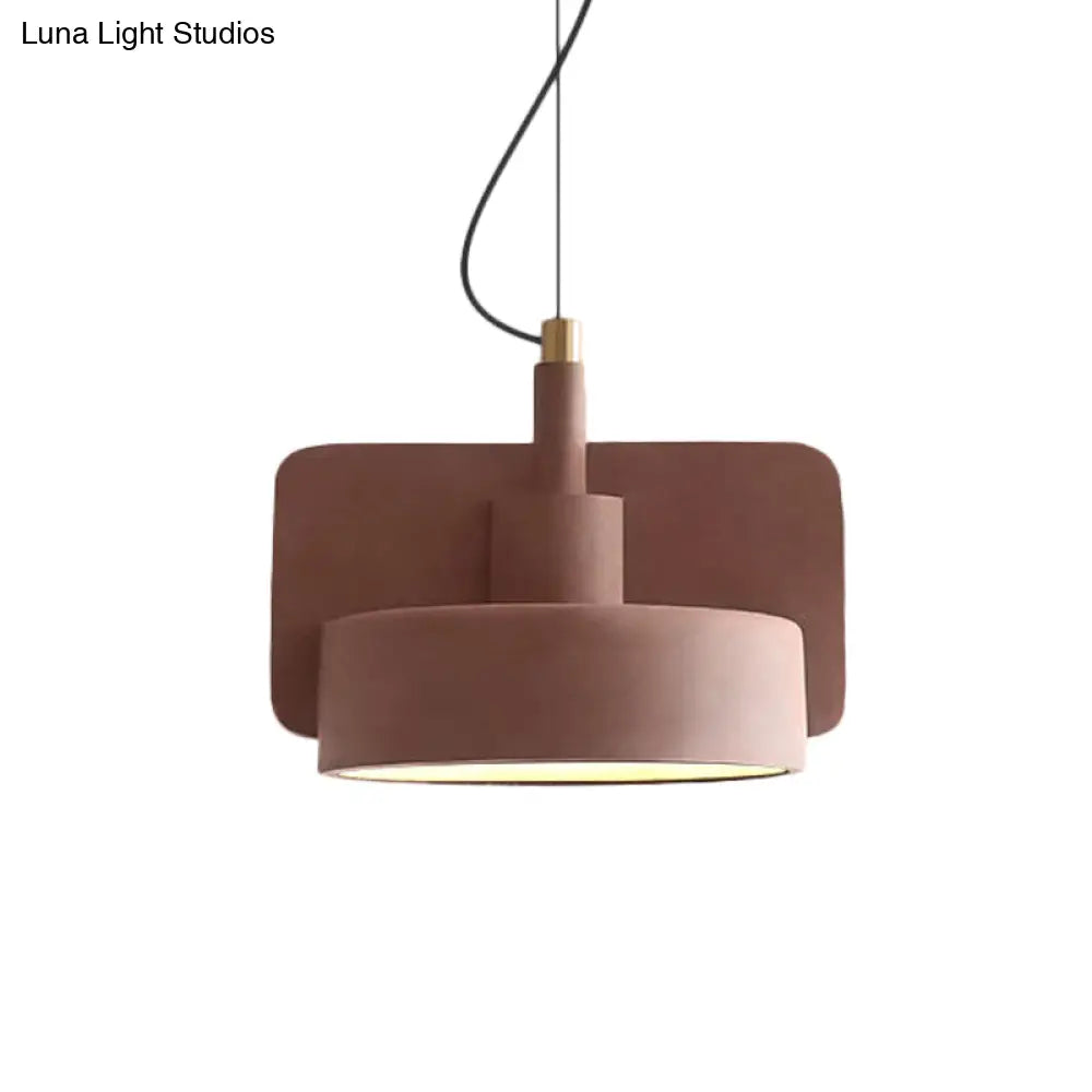 Minimalist Hanging Light: Cement Shallow Bowl Fixture For 1 Bulb Perfect Dining Table In