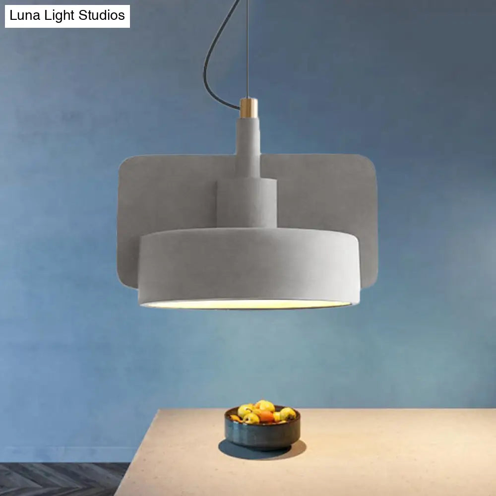 Minimalist Hanging Light: Cement Shallow Bowl Fixture For 1 Bulb Perfect Dining Table In