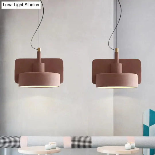Minimalist Hanging Light: Cement Shallow Bowl Fixture For 1 Bulb Perfect Dining Table In