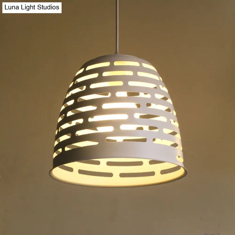 Minimalist Iron Dining Table Pendant With Cloche Cutouts - White Ceiling Suspension Lighting