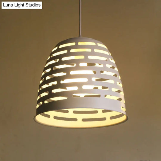 Minimalist Iron Dining Table Pendant With Cloche Cutouts - White Ceiling Suspension Lighting