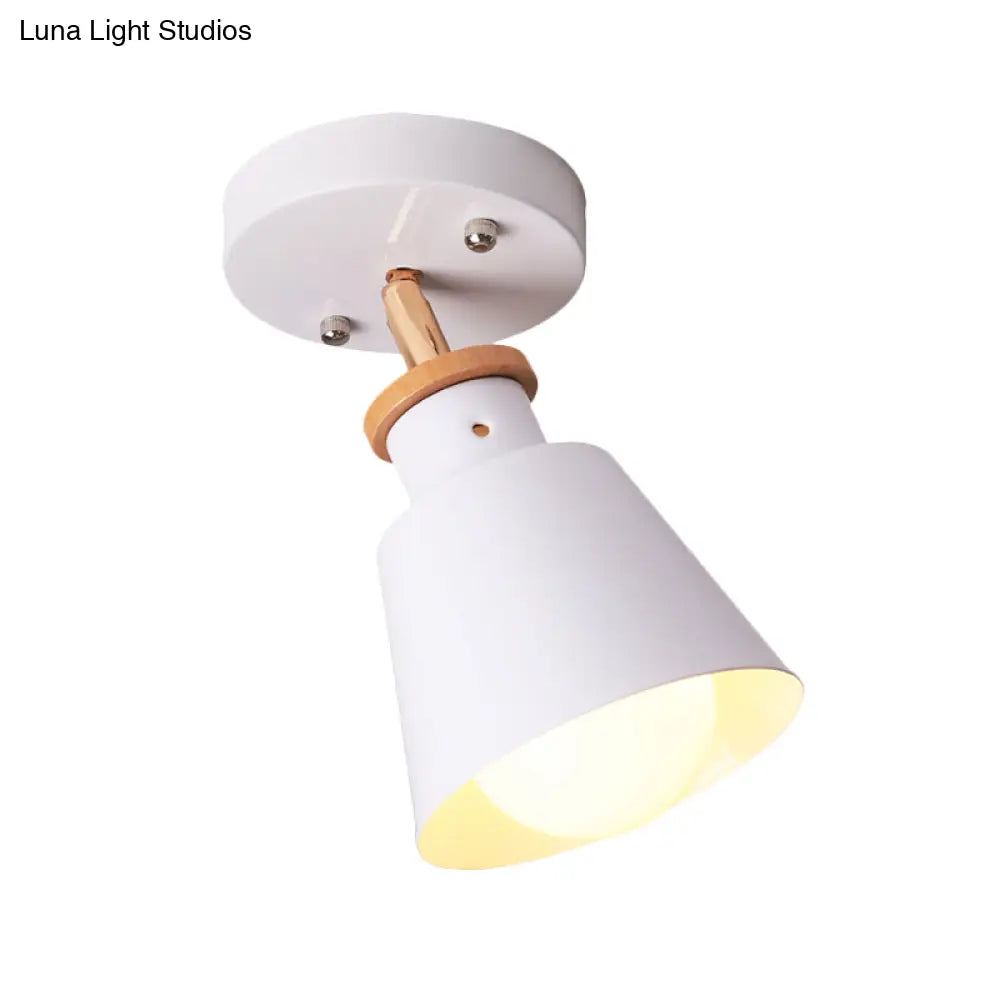 Minimalist Iron Semi Flush Ceiling Lamp In White/Green With Adjustable Rod - Conical Lighting