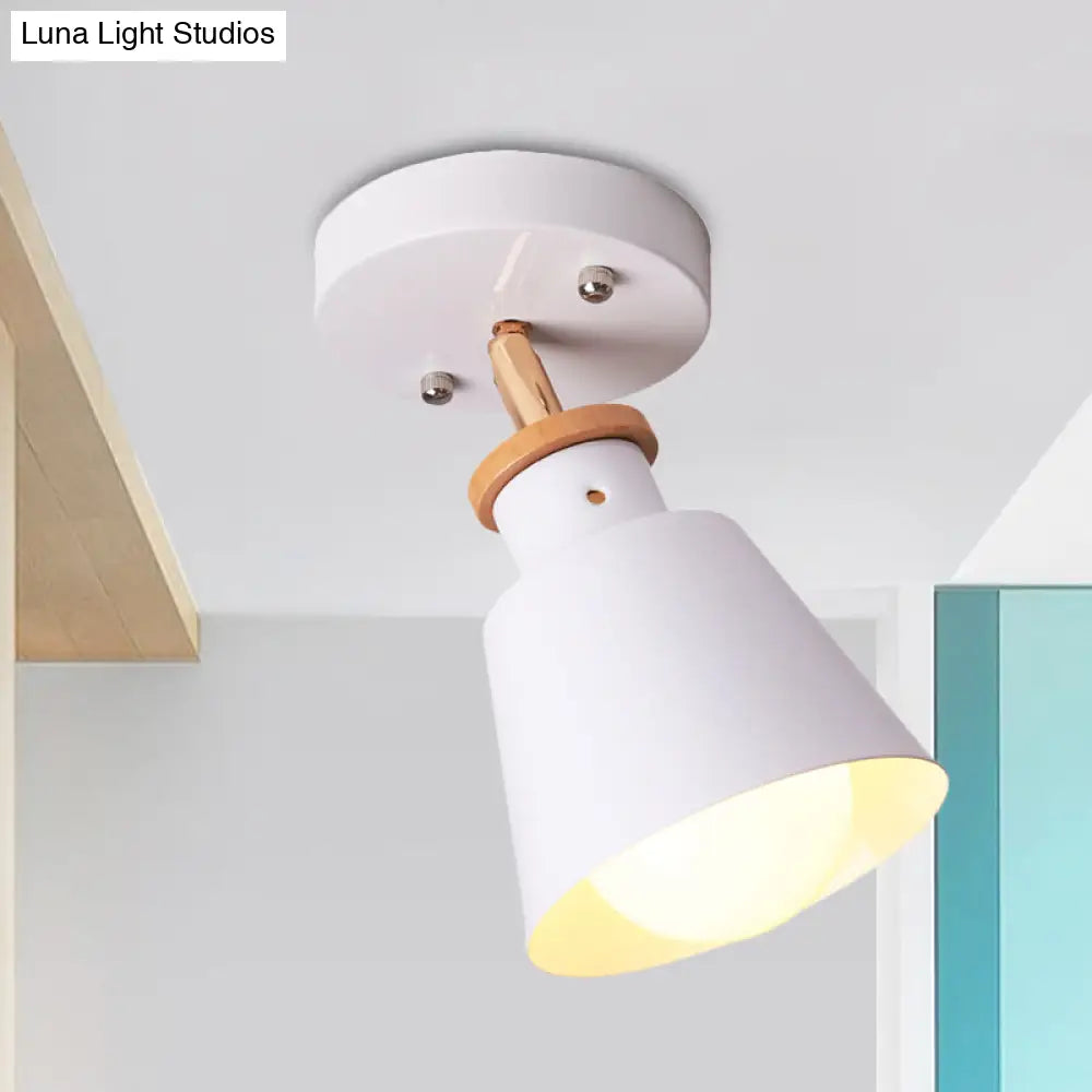 Minimalist Iron Semi Flush Ceiling Lamp In White/Green With Adjustable Rod - Conical Lighting